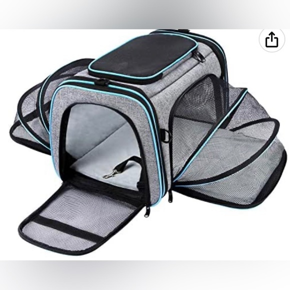Cat Small Dog Fold Out Carrier Blue Grey Black Travel - Picture 1 of 6